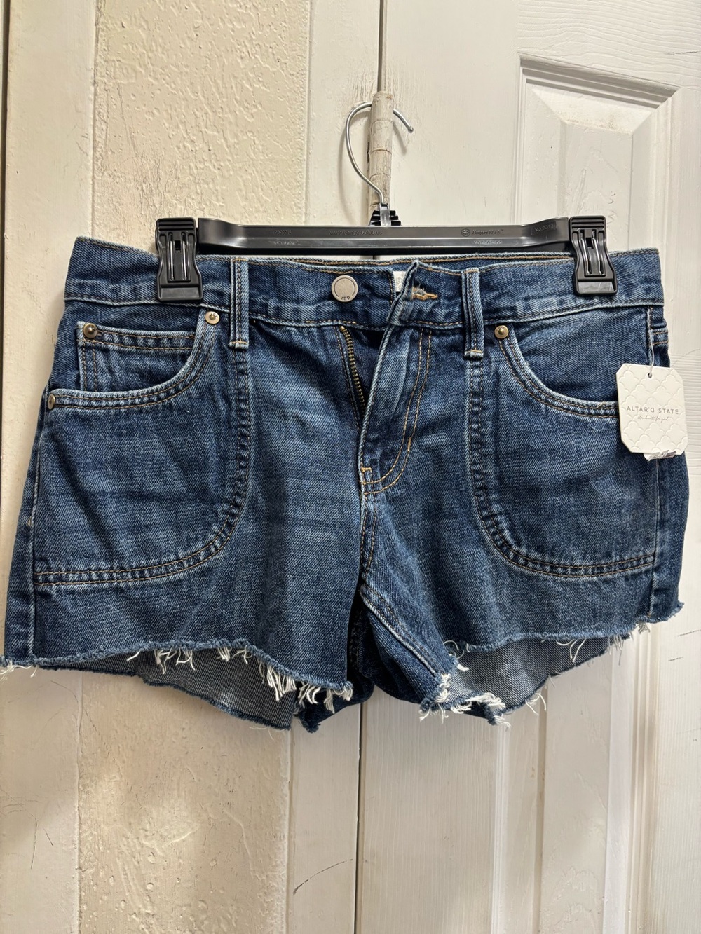 Altar’d state Dark Blue Denim Frayed Hem Women's Shorts